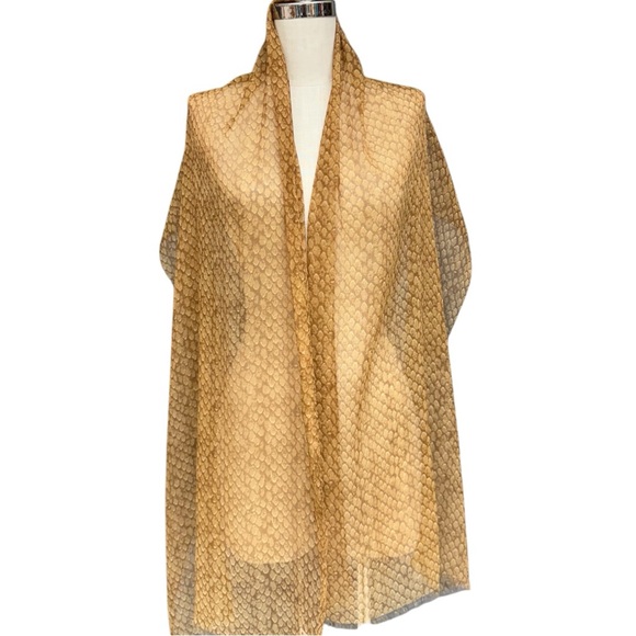 Vintage Coach Tan Brown Snakeskin Print Scarf Sheer Long Metallic Neutral Scarf - Picture 6 of 11